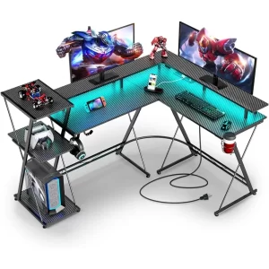 Tv Table for Laptop Bed 50” Reversible Computer Desk With Storage Shelf & Monitor Stand With Headphone Hook Bureau Gaming Chair